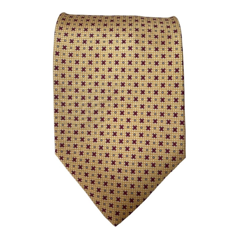 BATTISTONI Yellow Flower Print Silk Tie Made In Italy 60"-3.75" EX COND